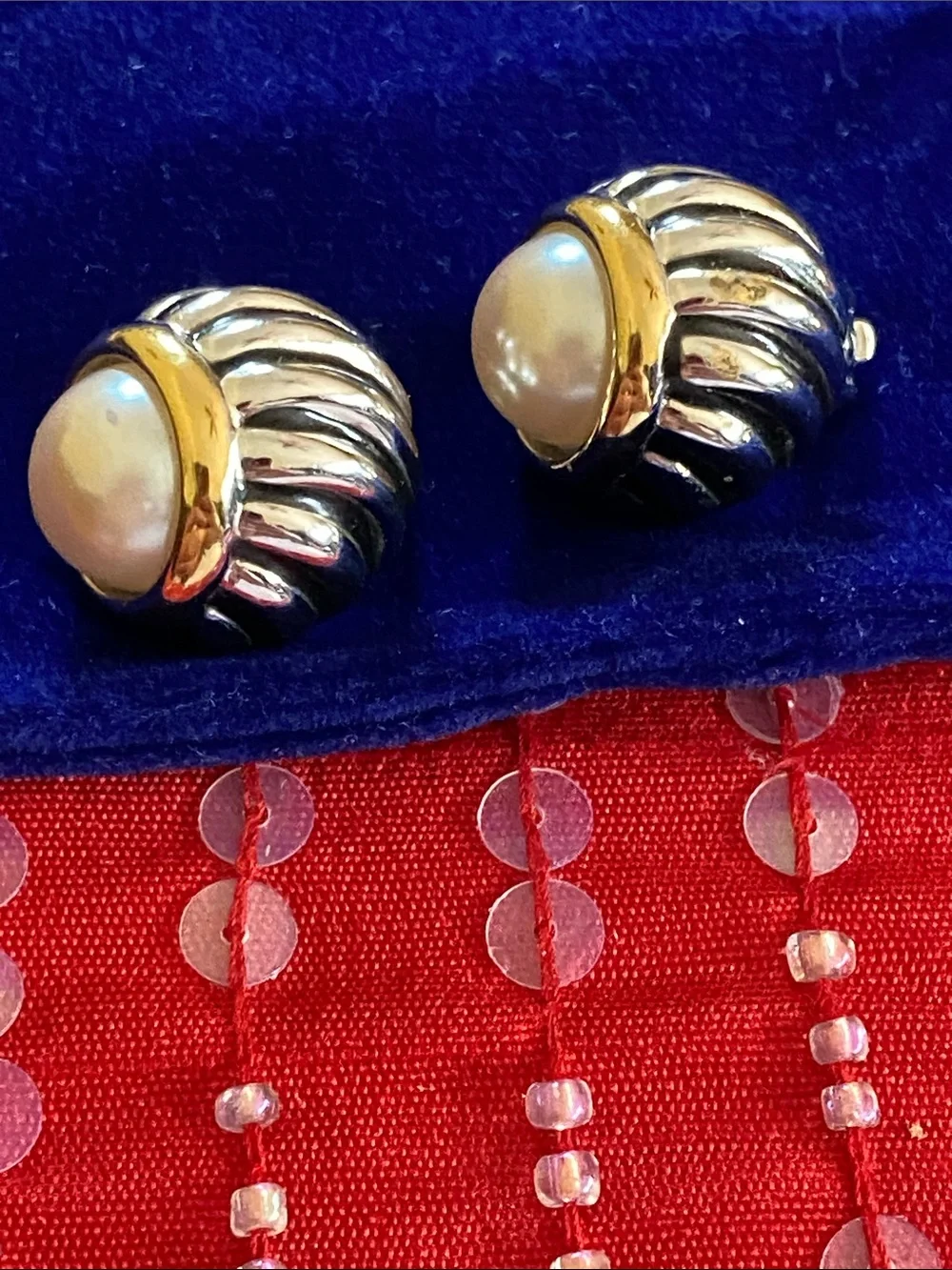 Erwin Pearl Stamped  Gold Silver Timeless Classic Stylish Pearl Clip Earrings